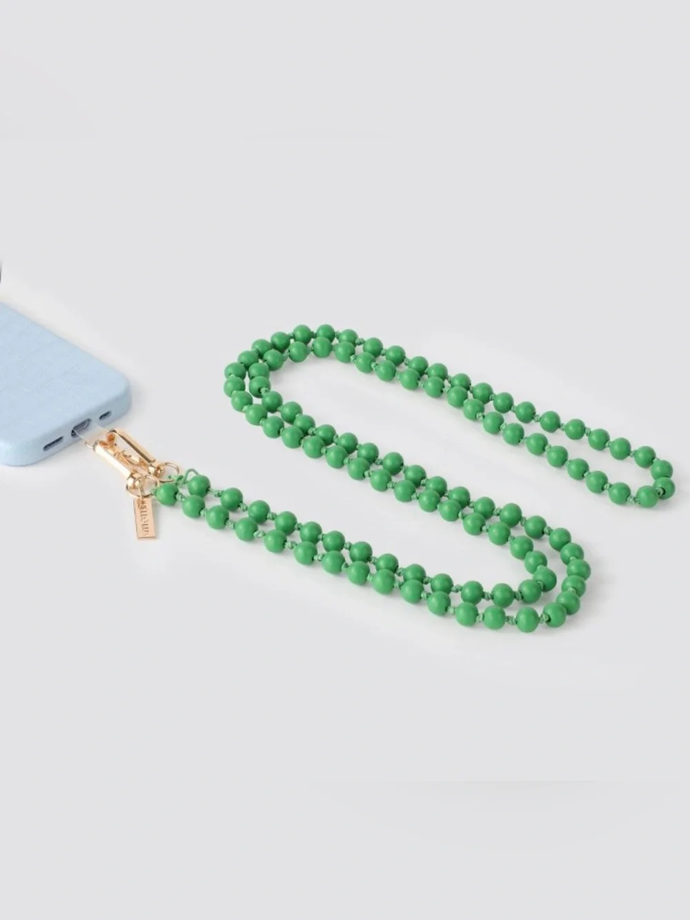 NIB Green Beaded Crossbody phone Strap with Gold Hardware